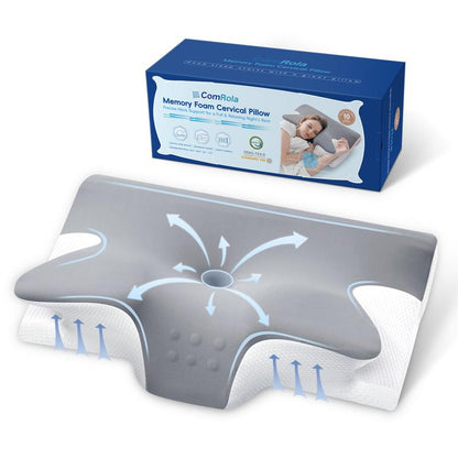 Memory Foam Neck Pillow , Adjustable Ergonomic Memory Foam Neck Pillows， Cervical Support, Breathable & Removable Pillowcase， for Side Sleep ，Stomach and Back Sleeper