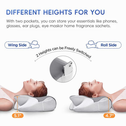 Memory Foam Neck Pillow , Adjustable Ergonomic Memory Foam Neck Pillows， Cervical Support, Breathable & Removable Pillowcase， for Side Sleep ，Stomach and Back Sleeper
