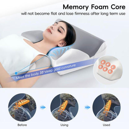Memory Foam Neck Pillow , Adjustable Ergonomic Memory Foam Neck Pillows， Cervical Support, Breathable & Removable Pillowcase， for Side Sleep ，Stomach and Back Sleeper
